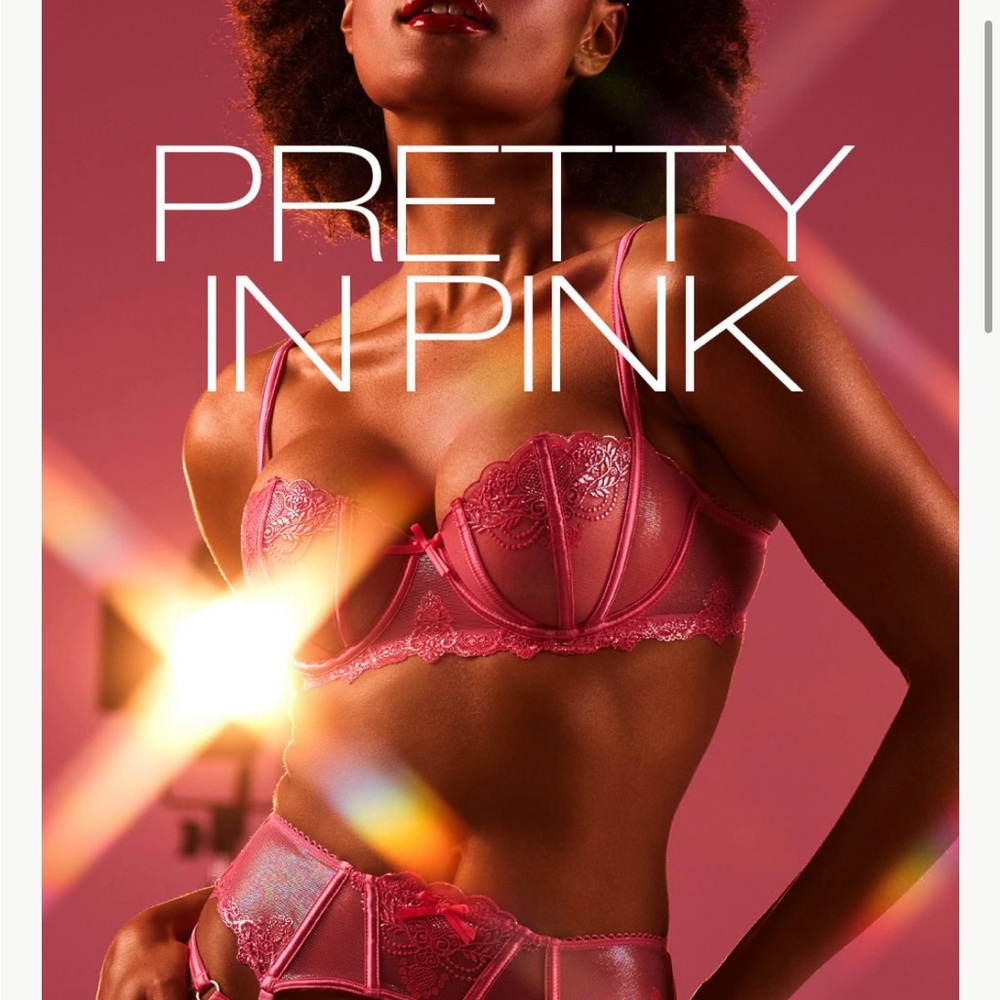 Honey Birdette Natalie 34b M , Pink Lace Lingerie Set